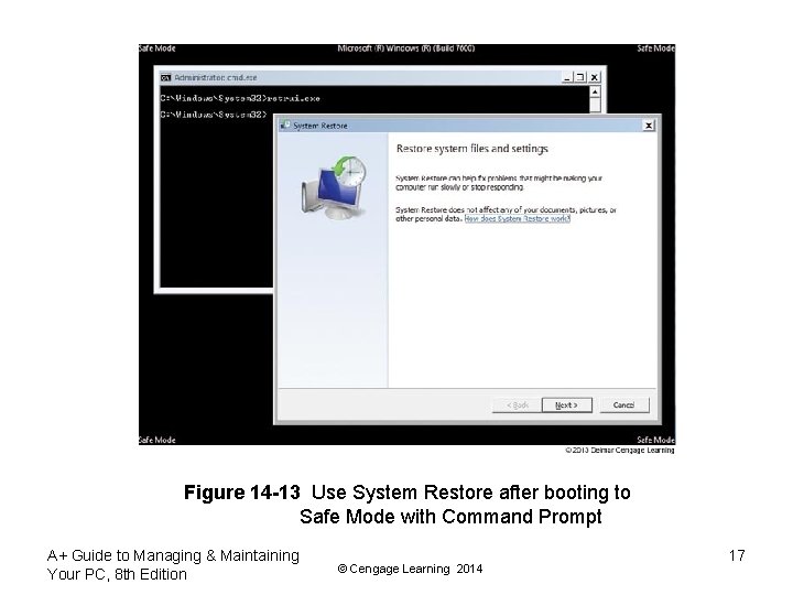 Figure 14 -13 Use System Restore after booting to Safe Mode with Command Prompt