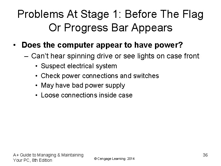 Problems At Stage 1: Before The Flag Or Progress Bar Appears • Does the