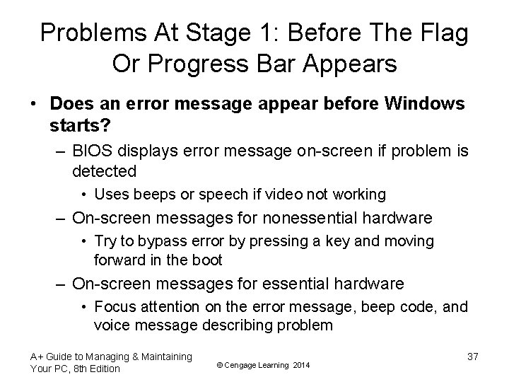 Problems At Stage 1: Before The Flag Or Progress Bar Appears • Does an