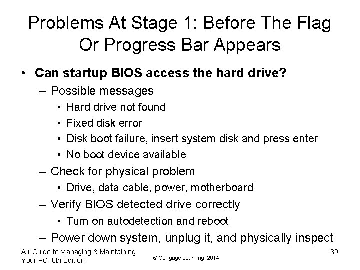 Problems At Stage 1: Before The Flag Or Progress Bar Appears • Can startup