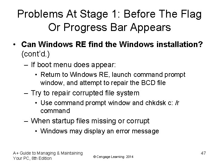 Problems At Stage 1: Before The Flag Or Progress Bar Appears • Can Windows