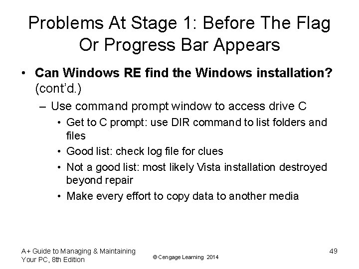 Problems At Stage 1: Before The Flag Or Progress Bar Appears • Can Windows