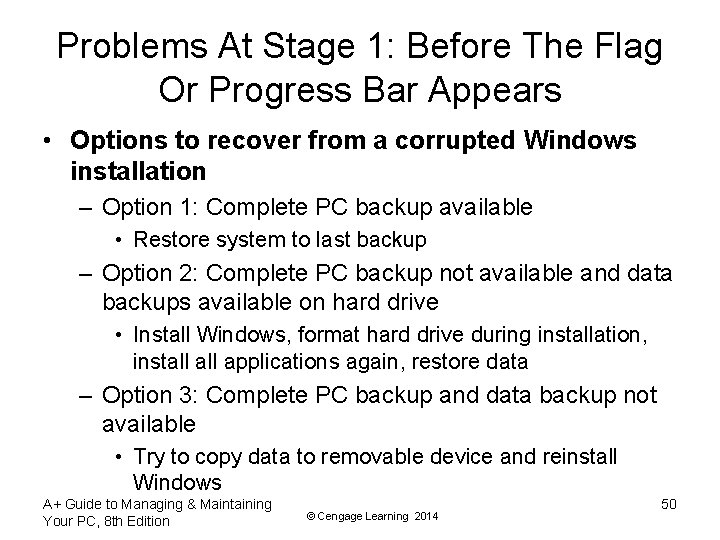 Problems At Stage 1: Before The Flag Or Progress Bar Appears • Options to