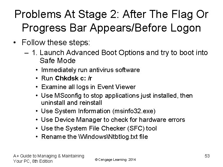 Problems At Stage 2: After The Flag Or Progress Bar Appears/Before Logon • Follow