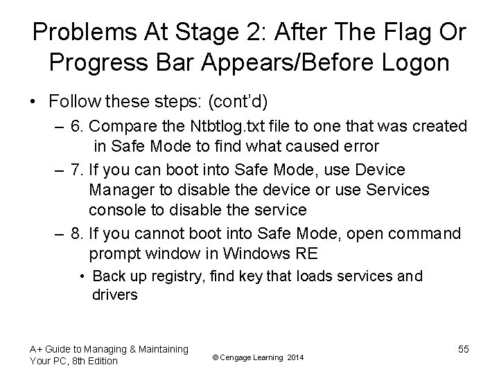 Problems At Stage 2: After The Flag Or Progress Bar Appears/Before Logon • Follow