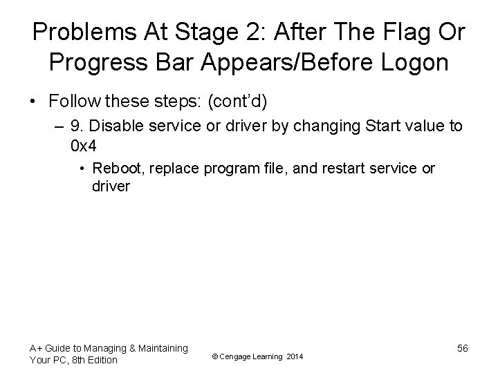 Problems At Stage 2: After The Flag Or Progress Bar Appears/Before Logon • Follow