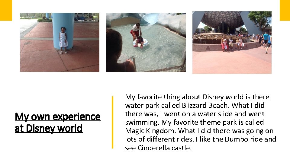 My own experience at Disney world My favorite thing about Disney world is there