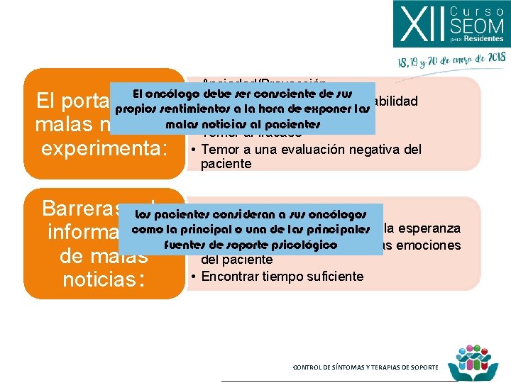  • Ansiedad/Proyección El oncólogo debe ser consciente de sus • Sensación de carga/responsabilidad