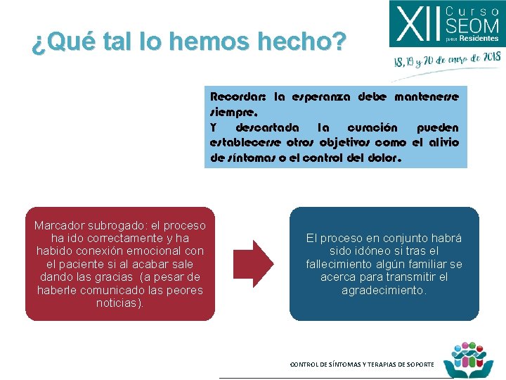 ¿Qué tal lo hemos hecho? Recordar: la esperanza debe mantenerse siempre, Y descartada la