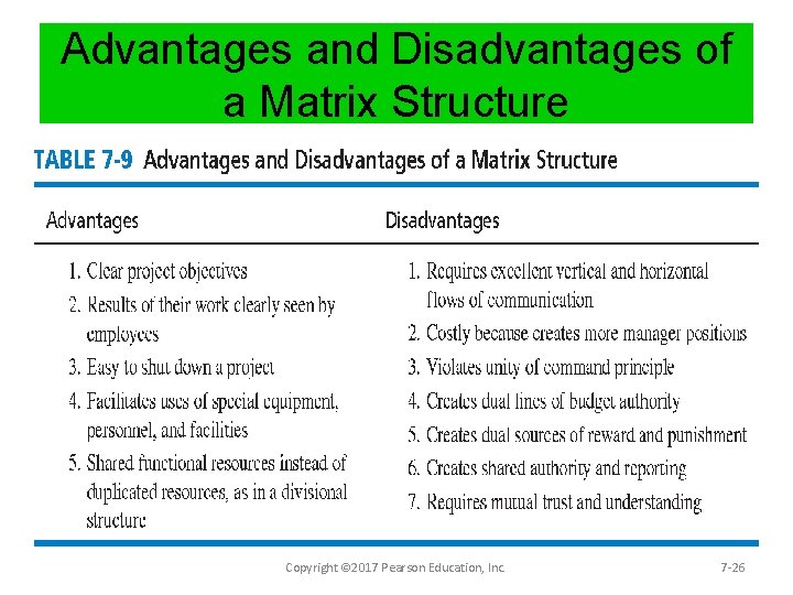 Advantages and Disadvantages of a Matrix Structure Copyright © 2017 Pearson Education, Inc. 7