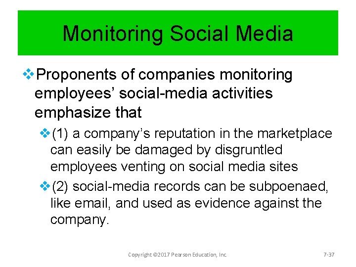 Monitoring Social Media v. Proponents of companies monitoring employees’ social-media activities emphasize that v(1)