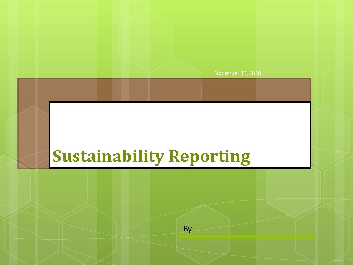 November 30, 2020 Sustainability Reporting By 