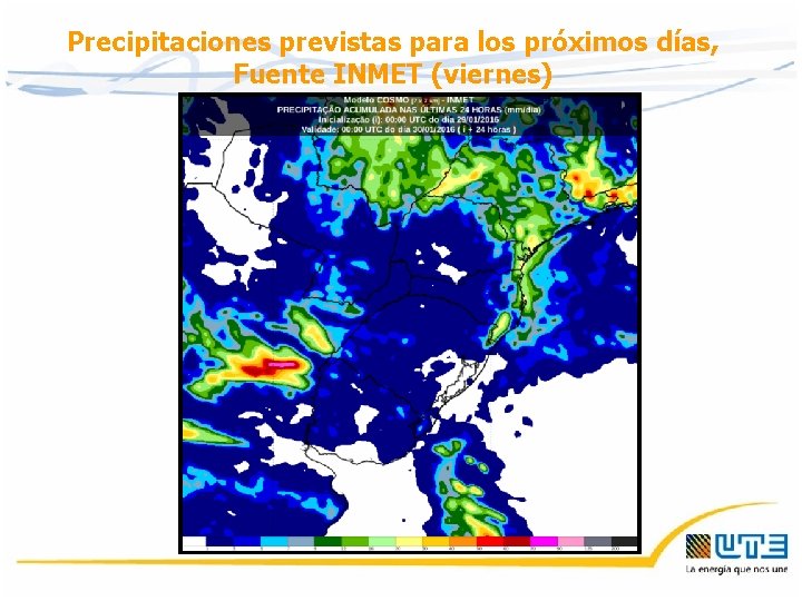 Precipitaciones previstas para los próximos días, Fuente INMET (viernes) Precipitaciones previstas para los próximos días, Fuente INMET (viernes)