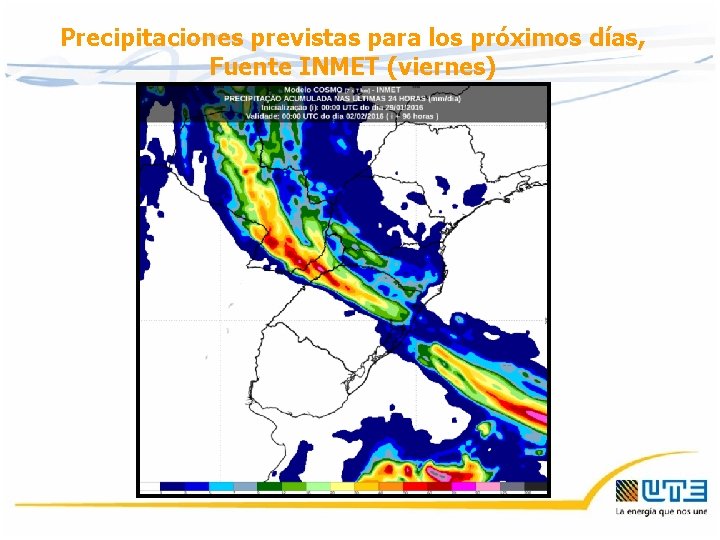 Precipitaciones previstas para los próximos días, Fuente INMET (viernes) Precipitaciones previstas para los próximos días, Fuente INMET (viernes)
