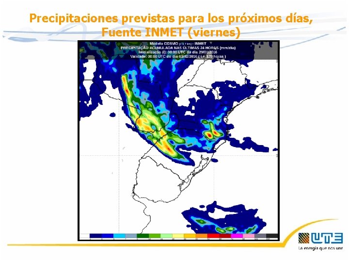 Precipitaciones previstas para los próximos días, Fuente INMET (viernes) Precipitaciones previstas para los próximos días, Fuente INMET (viernes)