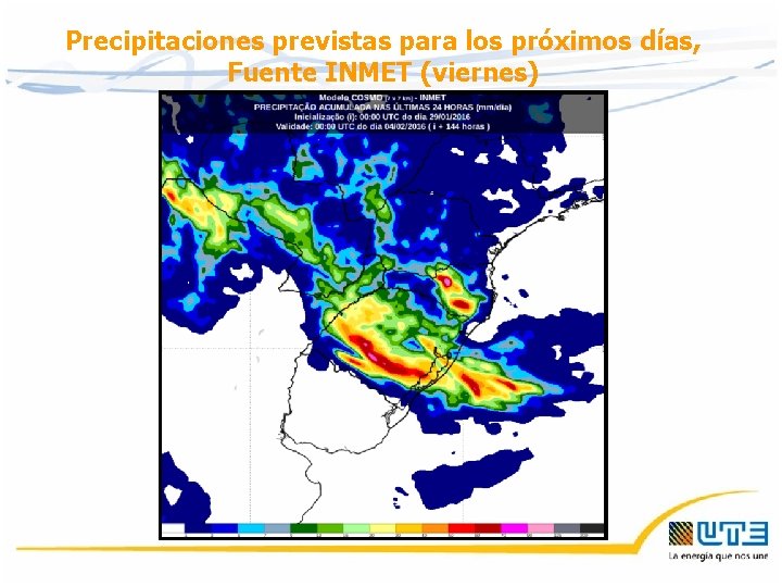 Precipitaciones previstas para los próximos días, Fuente INMET (viernes) Precipitaciones previstas para los próximos días, Fuente INMET (viernes)