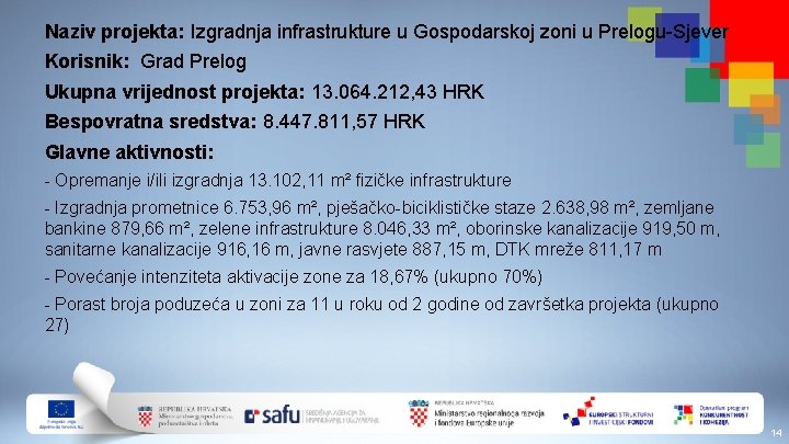 Naziv projekta: Izgradnja infrastrukture u Gospodarskoj zoni u Prelogu-Sjever Korisnik: Grad Prelog Ukupna vrijednost