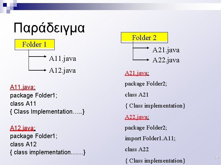 Παράδειγμα Folder 1 Folder 2 A 21. java A 22. java A 11. java