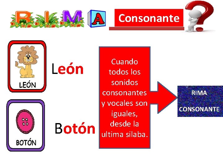 Consonante León Botón Cuando todos los sonidos consonantes y vocales son iguales, desde la