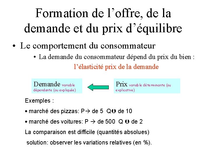 Formation de l’offre, de la demande et du prix d’équilibre • Le comportement du