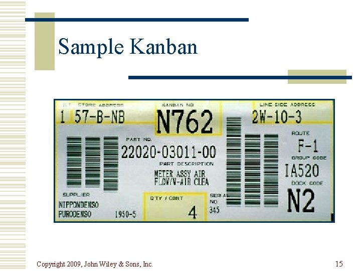 Sample Kanban Copyright 2009, John Wiley & Sons, Inc. 15 