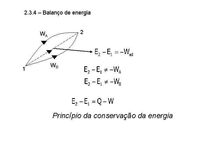 2. 3. 4 – Balanço de energia 2 WA 1 WB Princípio da conservação 2. 3. 4 – Balanço de energia 2 WA 1 WB Princípio da conservação
