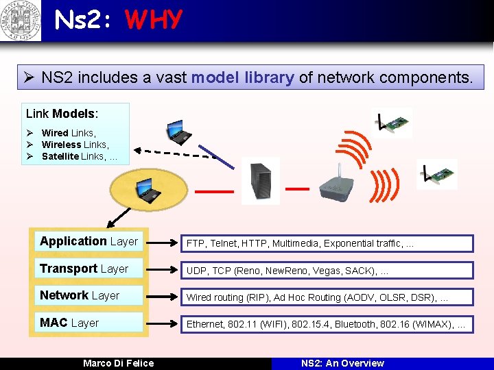 Ns 2: WHY Ø NS 2 includes a vast model library of network components.