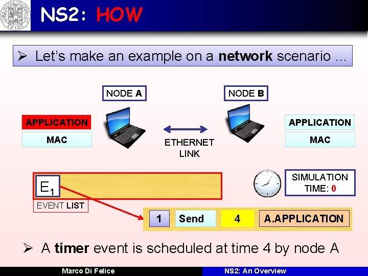 NS 2: HOW Ø Let’s make an example on a network scenario … NODE