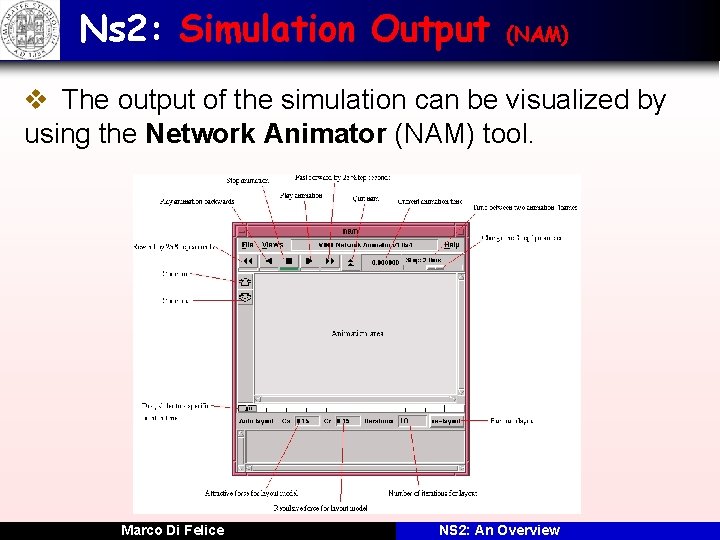 Ns 2: Simulation Output (NAM) v The output of the simulation can be visualized