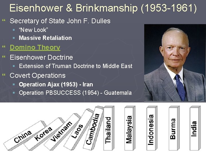 Eisenhower & Brinkmanship (1953 -1961) } Secretary of State John F. Dulles § “New