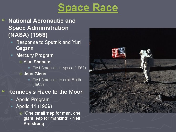 Space Race } National Aeronautic and Space Administration (NASA) (1958) § Response to Sputnik