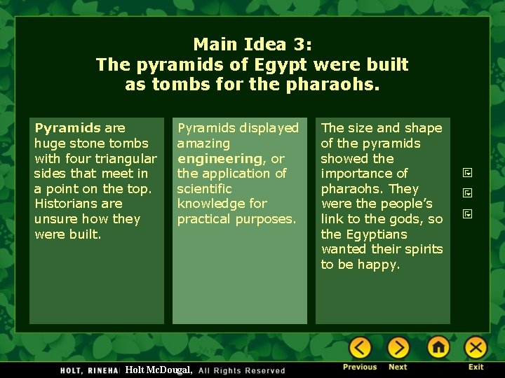 Main Idea 3: The pyramids of Egypt were built as tombs for the pharaohs.