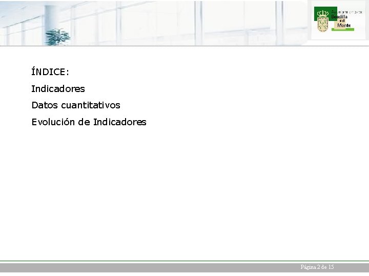 ÍNDICE: Indicadores Datos cuantitativos Evolución de Indicadores Página 2 de 15 