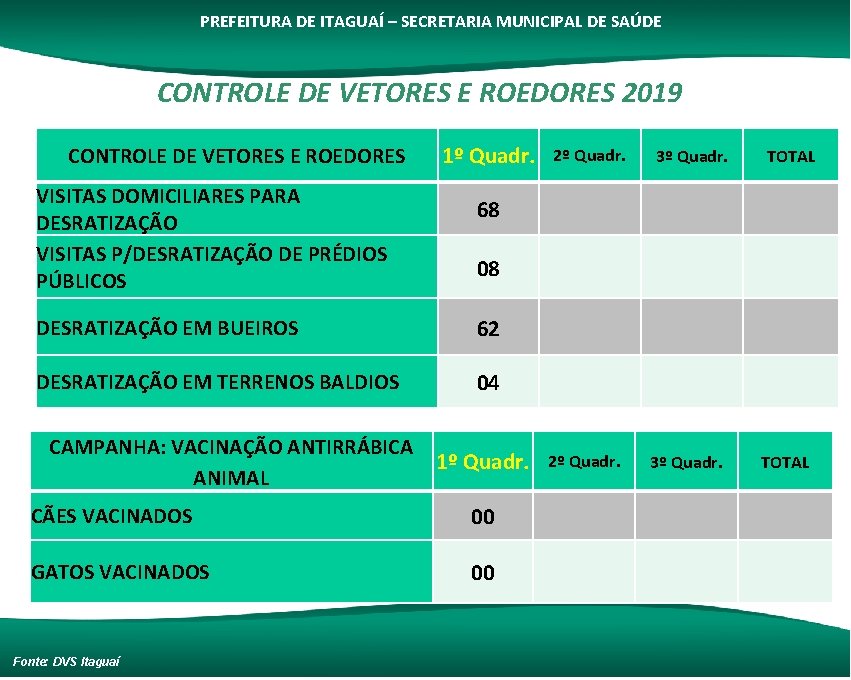 PREFEITURA DE ITAGUAÍ – SECRETARIA MUNICIPAL DE SAÚDE CONTROLE DE VETORES E ROEDORES 2019