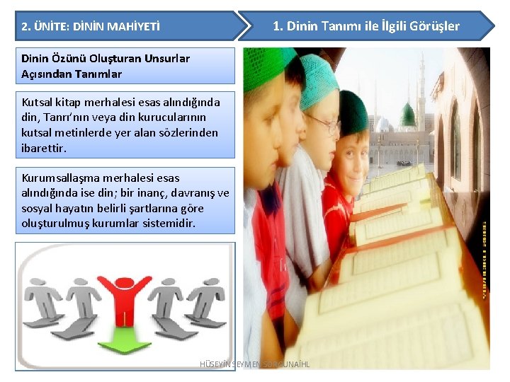 1. Dinin Tanımı ile İlgili Görüşler 2. ÜNİTE: DİNİN MAHİYETİ Dinin Özünü Oluşturan Unsurlar