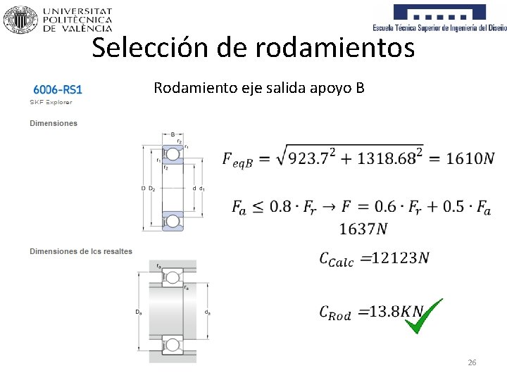 Selección de rodamientos Rodamiento eje salida apoyo B 26 