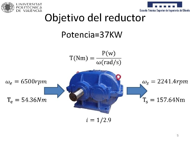 Objetivo del reductor Potencia=37 KW 5 