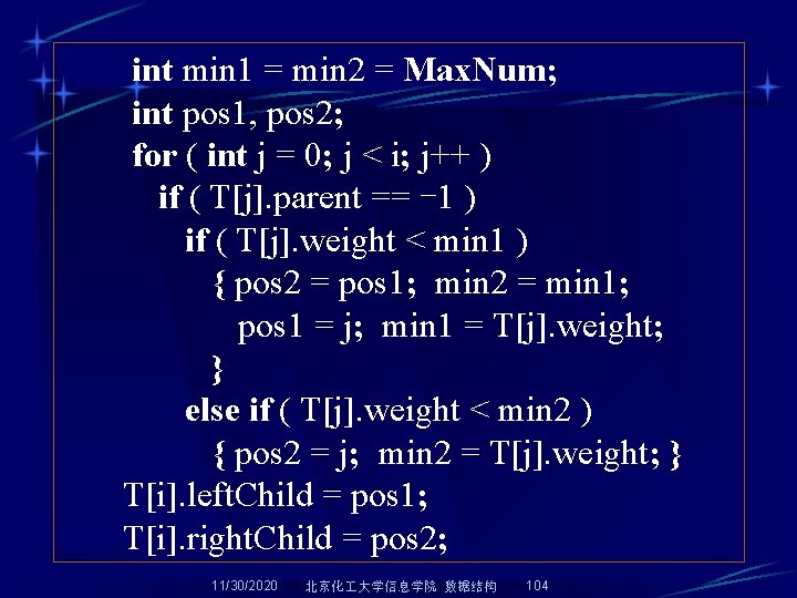 int min 1 = min 2 = Max. Num; int pos 1, pos 2;