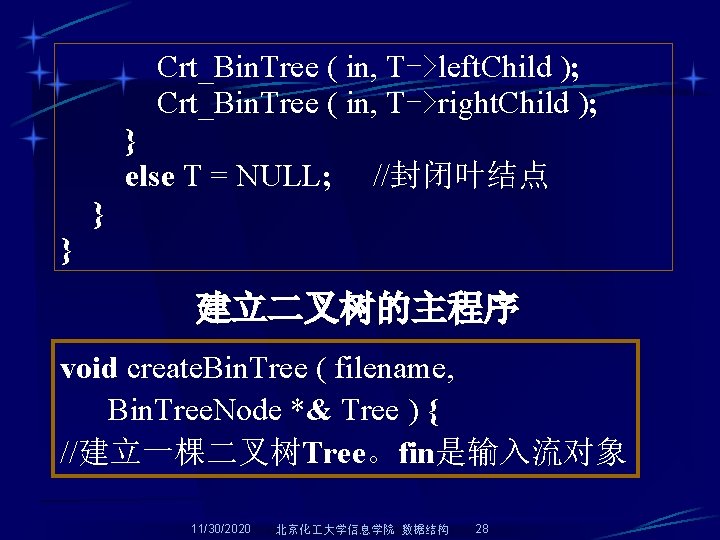 Crt_Bin. Tree ( in, T->left. Child ); Crt_Bin. Tree ( in, T->right. Child );