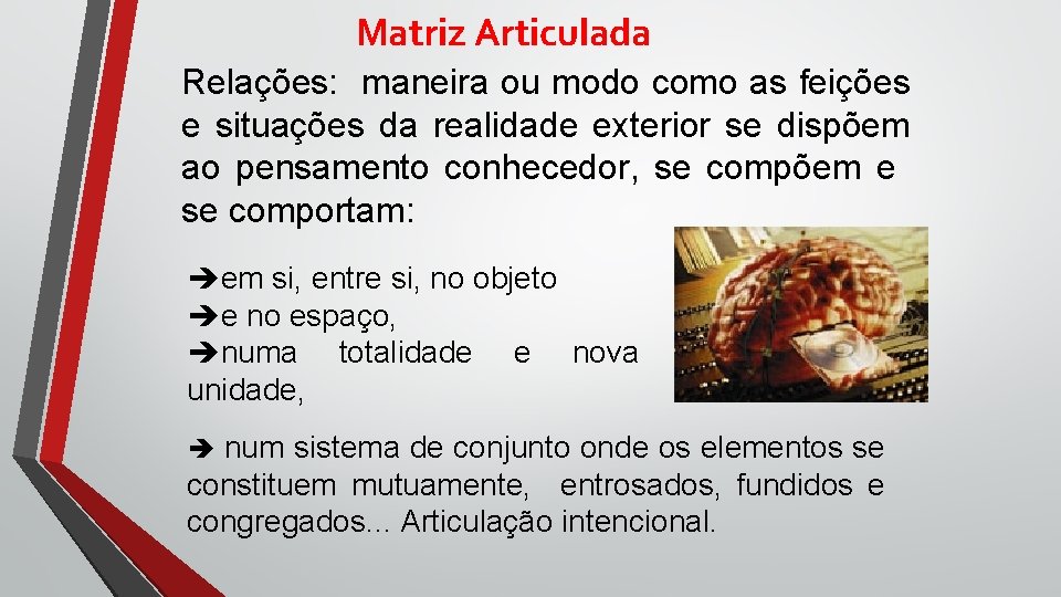 Matriz Articulada Relações: maneira ou modo como as feições e situações da realidade exterior Matriz Articulada Relações: maneira ou modo como as feições e situações da realidade exterior