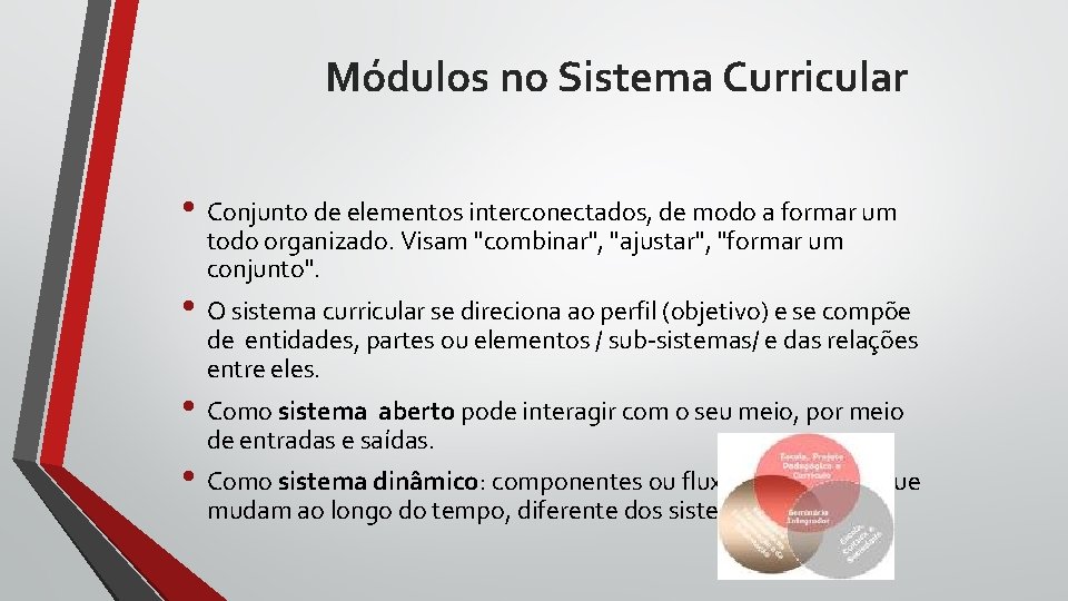 Módulos no Sistema Curricular • Conjunto de elementos interconectados, de modo a formar um Módulos no Sistema Curricular • Conjunto de elementos interconectados, de modo a formar um