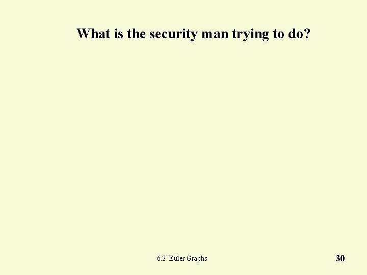 What is the security man trying to do? 6. 2 Euler Graphs 30 What is the security man trying to do? 6. 2 Euler Graphs 30