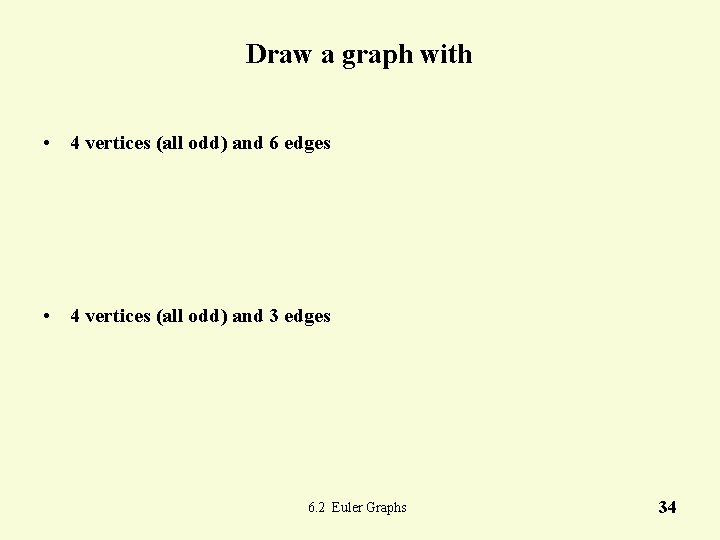 Draw a graph with • 4 vertices (all odd) and 6 edges • 4 Draw a graph with • 4 vertices (all odd) and 6 edges • 4