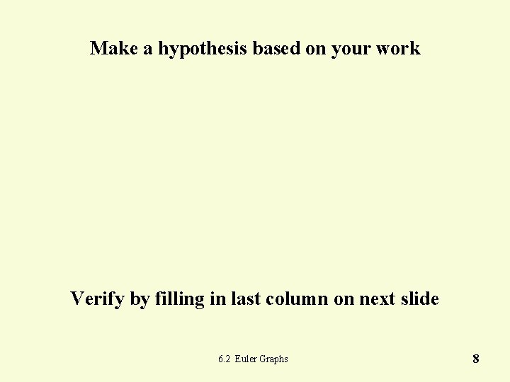 Make a hypothesis based on your work Verify by filling in last column on Make a hypothesis based on your work Verify by filling in last column on