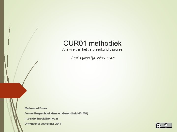 CUR 01 methodiek Analyse van het verpleegkundig proces Verpleegkundige interventies Marloes vd Broek Fontys