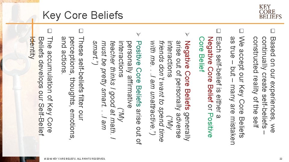 Key Core Beliefs q q q We accept our Key Core Beliefs as true