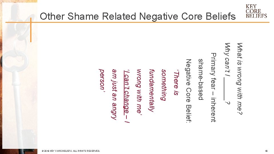 Other Shame Related Negative Core Beliefs What is wrong with me? Why can’t I