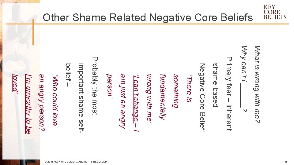 Other Shame Related Negative Core Beliefs What is wrong with me? Why can’t I