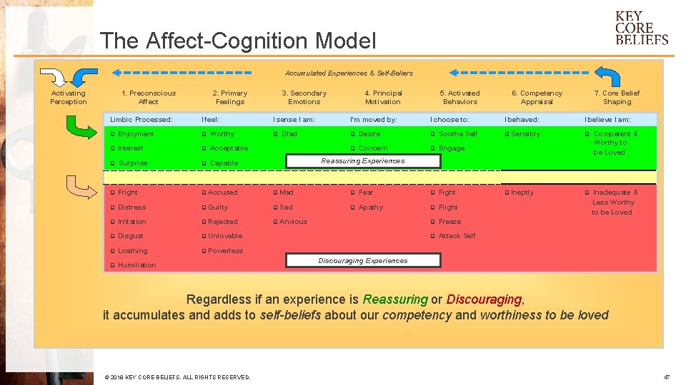 The Affect-Cognition Model Accumulated Experiences & Self-Beliers Activating Perception 1. Preconscious Affect Limbic Processed: