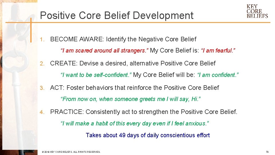 Positive Core Belief Development 1. BECOME AWARE: Identify the Negative Core Belief “I am